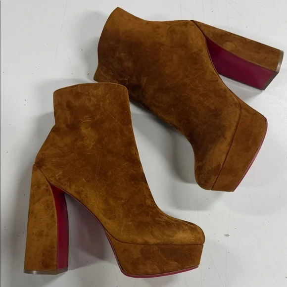 Christian Louboutin Movida Brown Suede Platform Ankle Boot with Red Sole 39,5 - Picture 3 of 8
